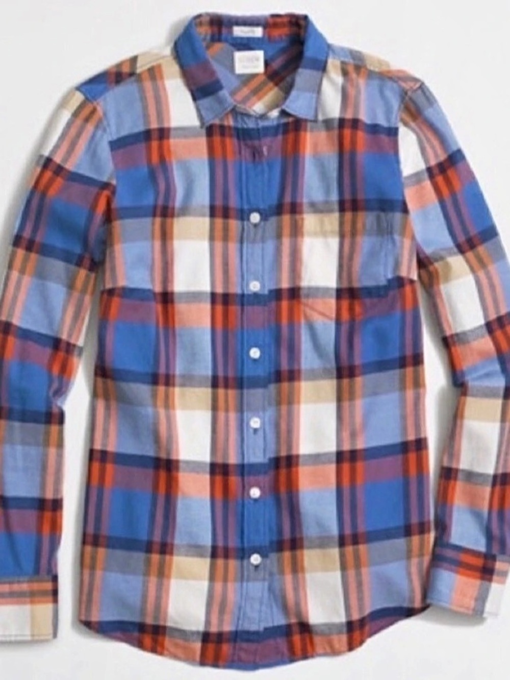J.Crew Perfect Shirt Orange Blue Plaid Cotton Fannel Shirt Button Down M
